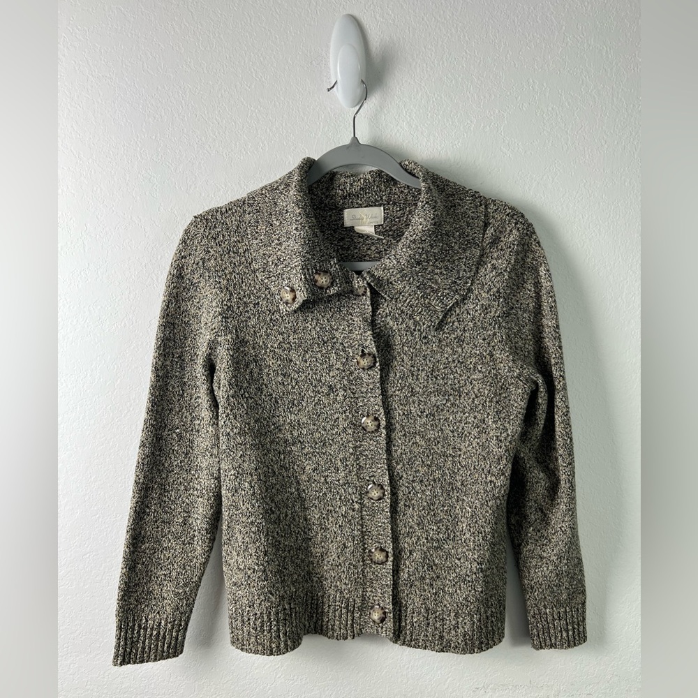 Studio Works Brown Black Sweater Cardigan Fall Winter Office
